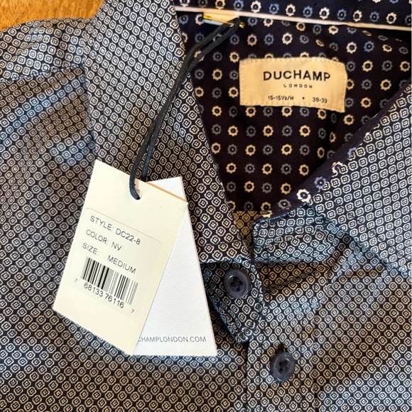 Duchamp London Short Sleeved Oxford in Abstract Blue Print - Picture 4 of 6